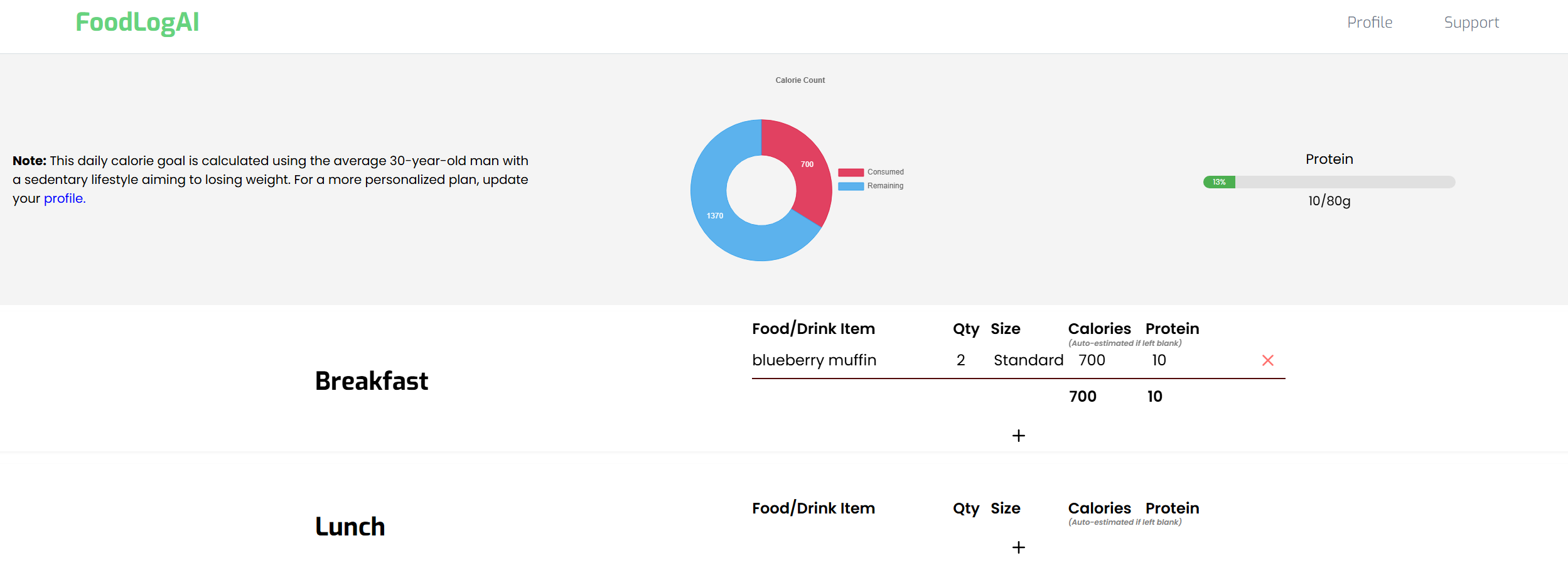 FoodLogAI landing page